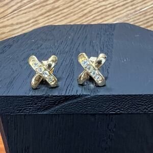 Vintage Avon Sparkle X Kiss Pierced Earrings Gold Tone Rhinestone